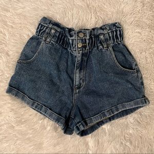high rise mom shorts, dark wash.